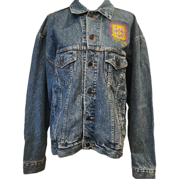 Vintage Brighton Blue Denim Jacket Size L Embroidered Patch Worlds Greatest Mom - Picture 6 of 9